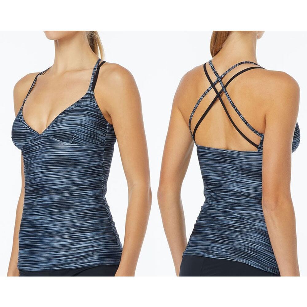 Tyr Size Large Spacedye Arvada Brooke Tank Top Gray Black Workout Active Swim
